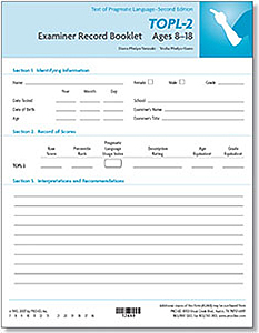 TOPL-2 Examiner Record Booklets, Ages 8-18 (25)